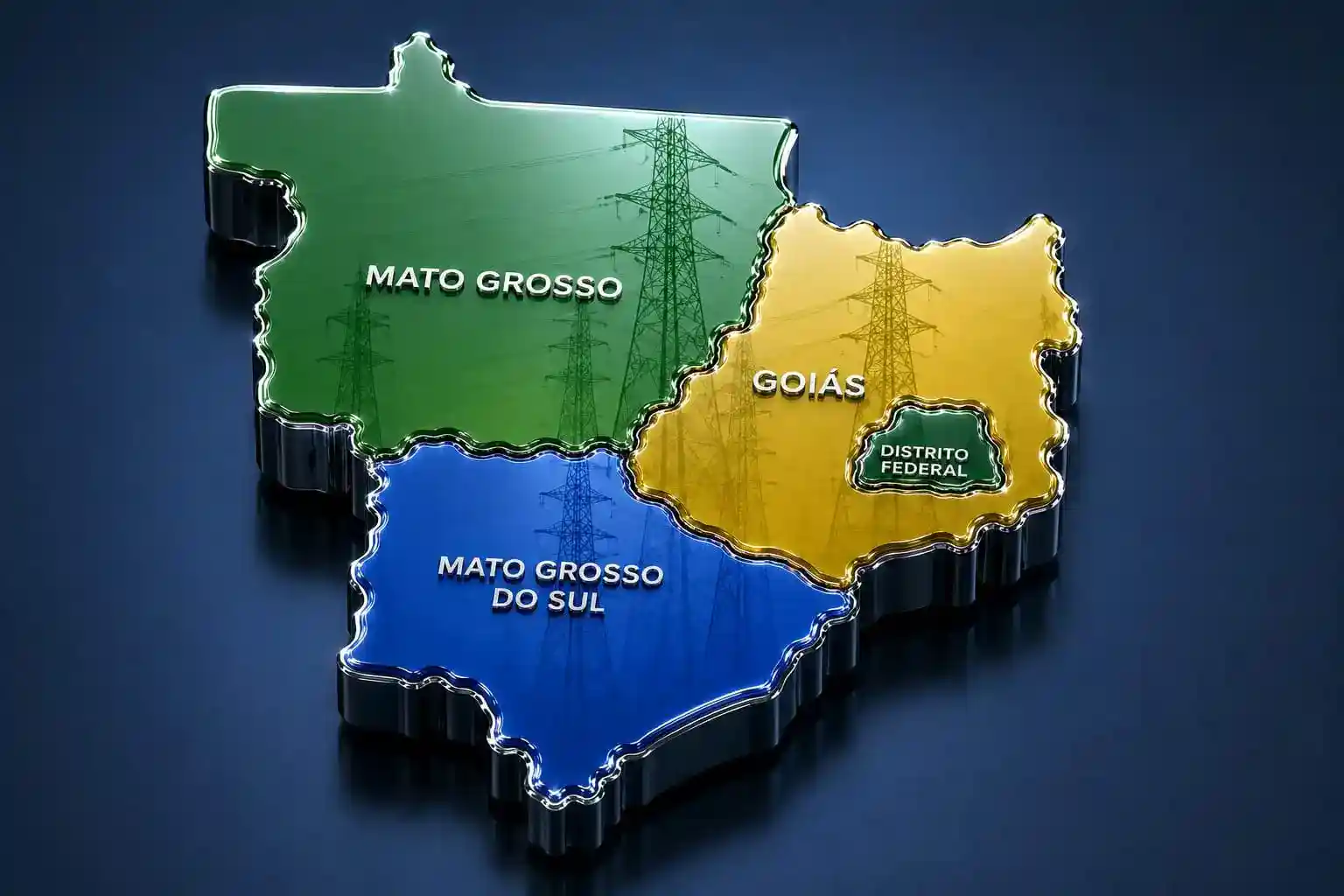 Mapa de atuação da América Fiber Empreendimentos na Região Centro-Oeste do Brasil - Linhas de Transmissão e Redes Ópticas