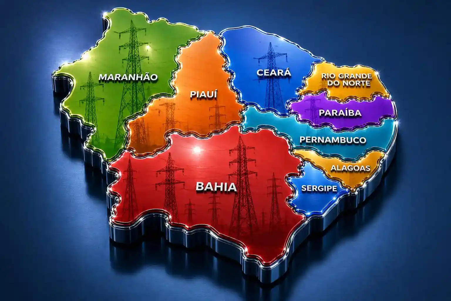Mapa de atuação da América Fiber Empreendimentos na Região Nordeste do Brasil - Linhas de Transmissão e Redes Ópticas