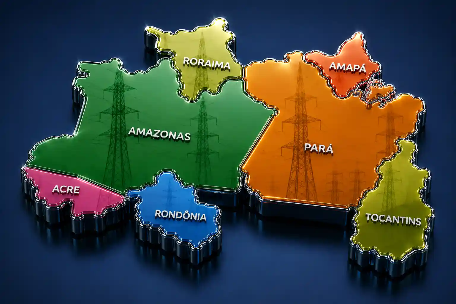 Mapa de atuação da América Fiber Empreendimentos na Região Norte do Brasil - Linhas de Transmissão e Redes Ópticas