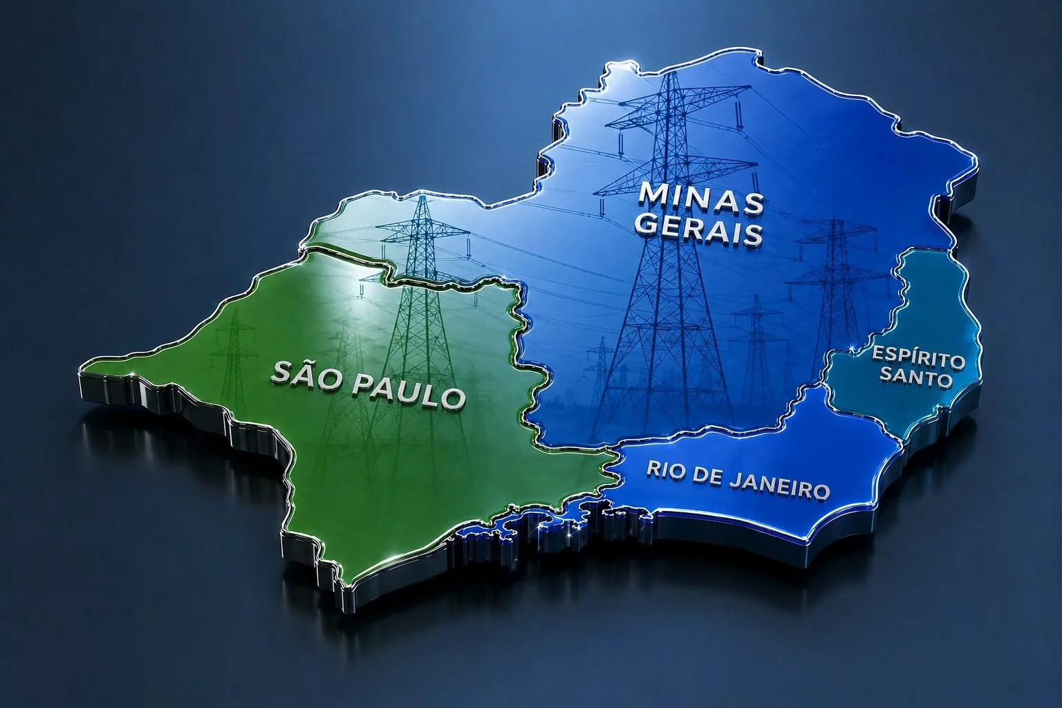 Mapa de atuação da América Fiber Empreendimentos na Região Sudeste do Brasil - Linhas de Transmissão e Redes Ópticas
