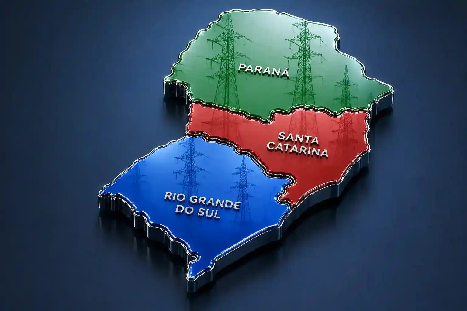 Mapa de atuação da América Fiber Empreendimentos na Região Sul do Brasil - Linhas de Transmissão e Redes Ópticas